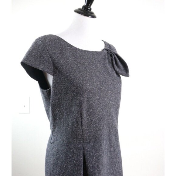 Oscar de la Renta Size 10 Bow Tweed Sheath Dress Cap Sleeve Gray - Picture 6 of 11